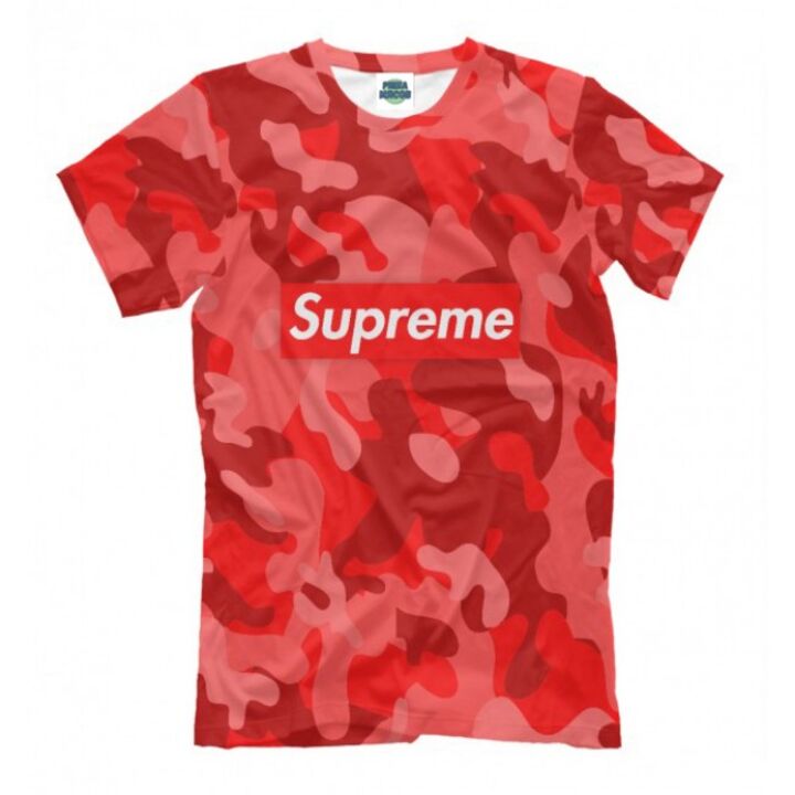 Мужская Прикольная футболка с рисунком Милитари красный Supreme