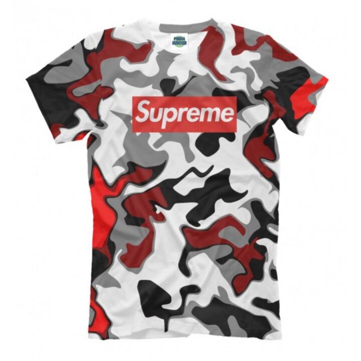 Красная футболка Суприм Красный комуфляж Supreme