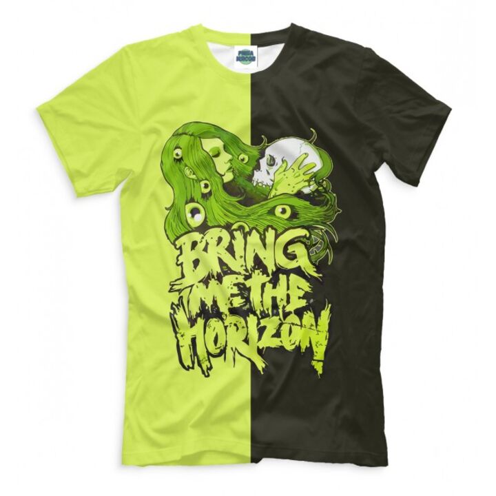 Прикольна чоловіча футболка з малюнком Салатово чорна Bring Me the Horizon