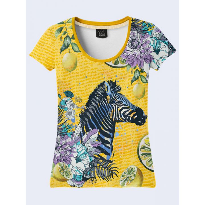 Женская Футболка Зебра и цветы