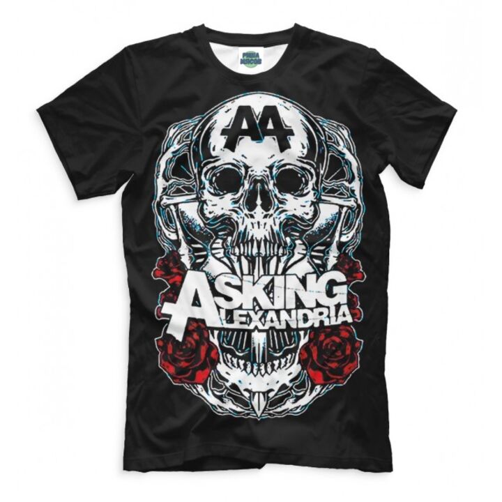 Прикольна чоловіча футболка з малюнком Череп і троянди Asking Alexandria