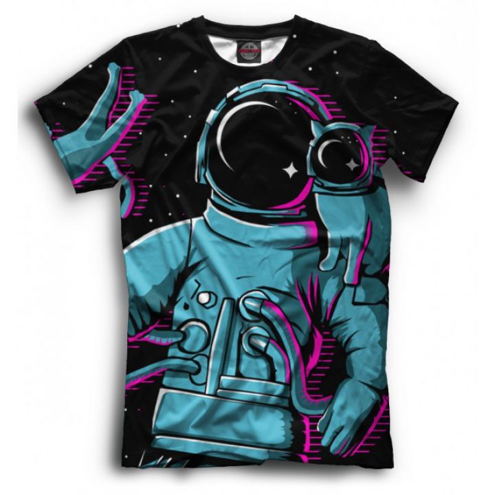 Мужская Прикольная футболка с принтом Космонавты