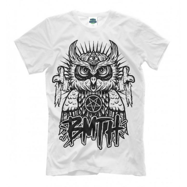 Мужская Стильная футболка с рисунком Сова Белая Bring Me the Horizon