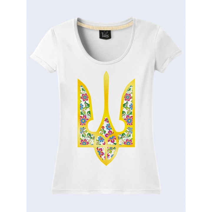 Женская футболка с гербом Украины Трезубец в цветах