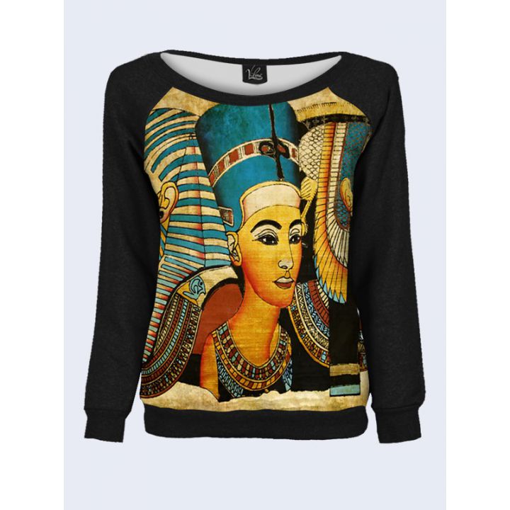 Свитшот женский с обьемным 3D принтом "Нефертити", черный