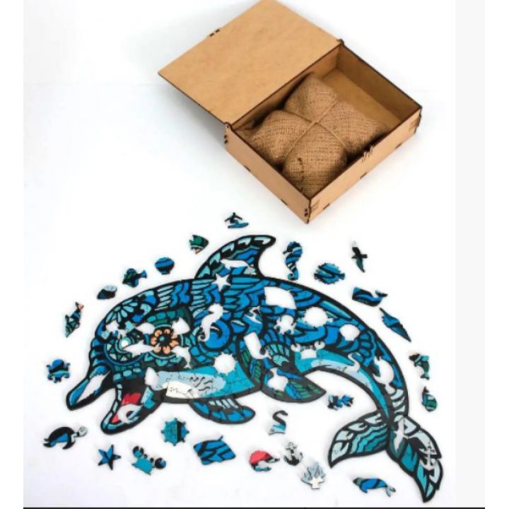 Фигурные пазлы из дерева Дельфинчик, размер M, 121 детали Дер коробка