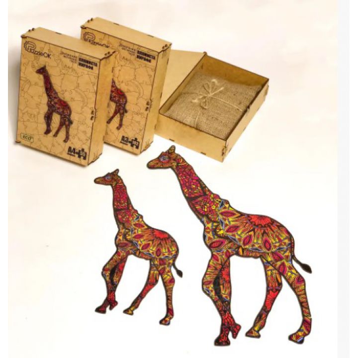 Фігурні дерев'яні пазли Жираф, розмір М, 102 деталі Дер коробка