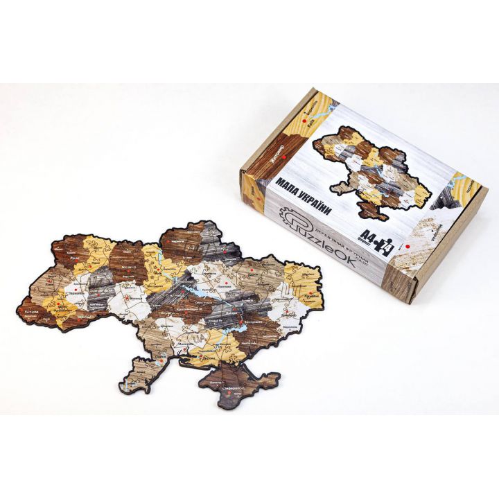 Дерев'яний пазл з фанери Ukraine map, Розмір А3, Картон коробка