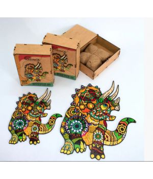Фигурные пазлы из дерева Динозаврик, размер М, 130 детали Карт коробка