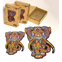 Фігурні дерев'яні пазли Слон, розмір S, 68 деталі Дер коробка