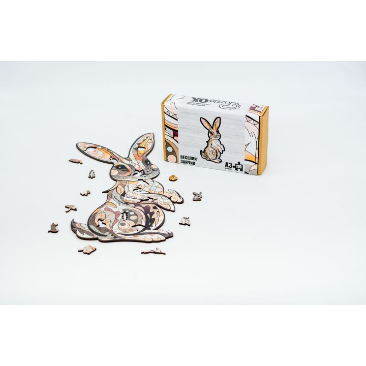 Фигурный деревянный пазл для детей и взрослых Bunny, Розмір А3, Картон коробка