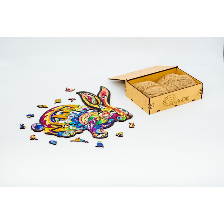 Фигурный деревянный пазл для детей и взрослых Fluffy Rabbit, A3, Подар коробка