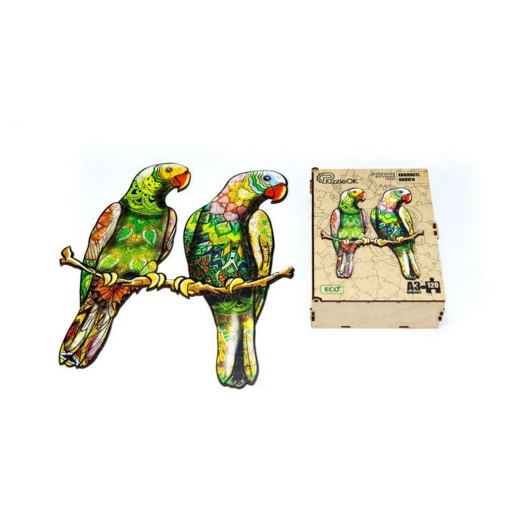 Фигурный деревянный пазл для детей и взрослых Parrot, Розмір А3, Подар коробка