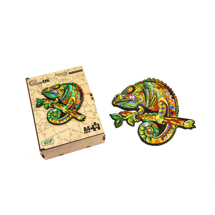 Фигурный деревянный пазл для детей и взрослых Chameleon, Розмір А4, Подар коробка