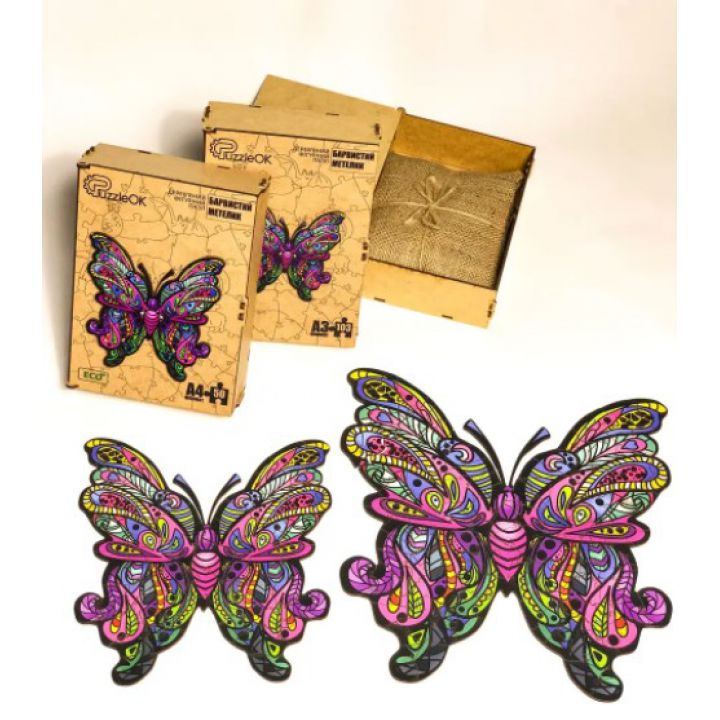 Фигурные пазлы из дерева Бабочка, размер М, 103 детали Дер коробка