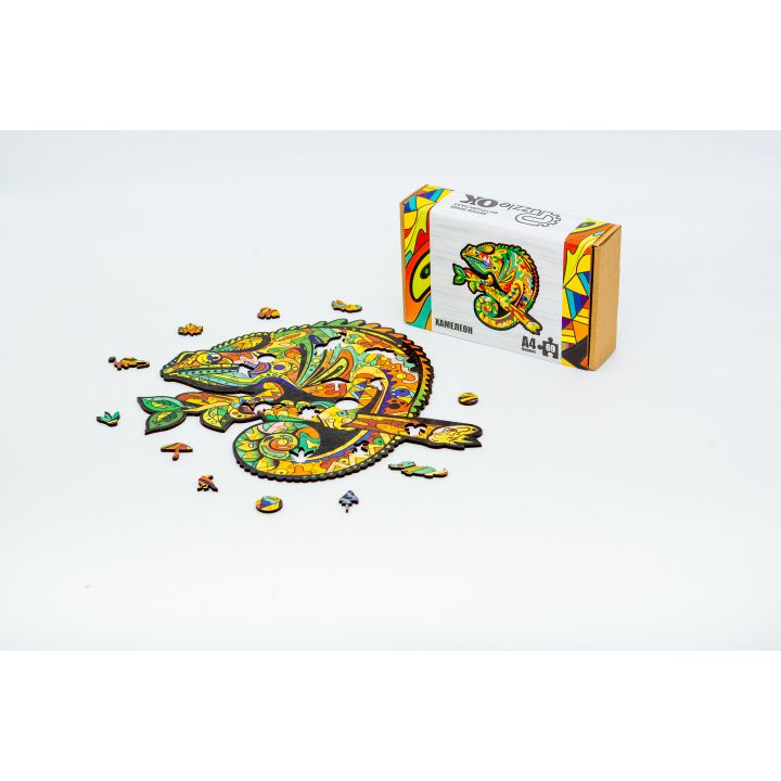 Фигурный деревянный пазл для детей и взрослых Chameleon, Розмір А4, Картон коробка