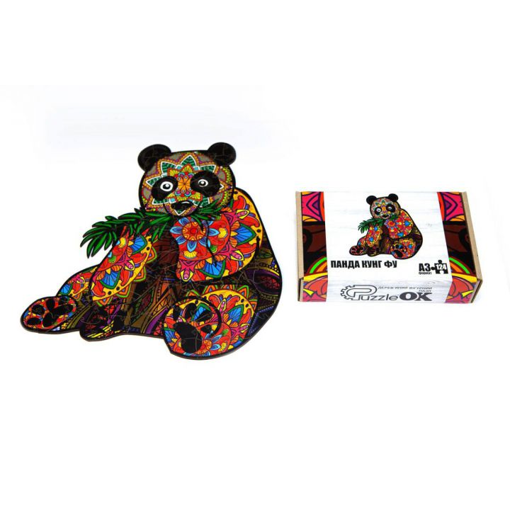 Фигурный деревянный пазл для детей и взрослых Panda, Розмір А3, Картон коробка