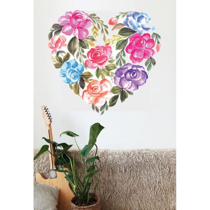 Декоративна інтер'єрна наклейка самоклейка Серце з квітів