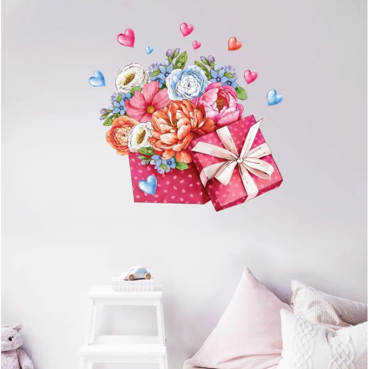 Декоративна інтер'єрна наклейка самоклейка Квіти у коробці