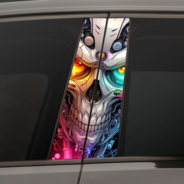 Наклейки на стійки дверей авто - Robotic glowing scull