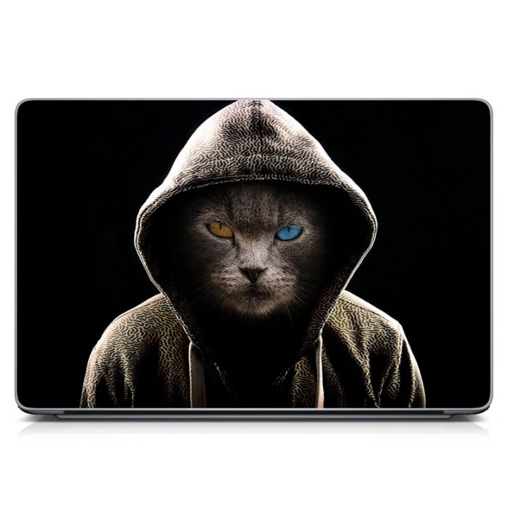 Универсальная наклейка на ноутбук 15.6"-13.3" Кот в капюшоне Матовый 380х250 мм