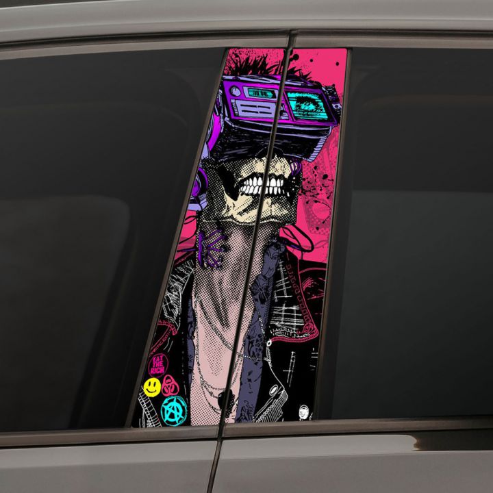 Наклейки на стійки дверей авто - Cyberpunk skull punk dude