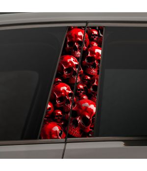 Наклейки на стійки дверей авто - Many skulls Red