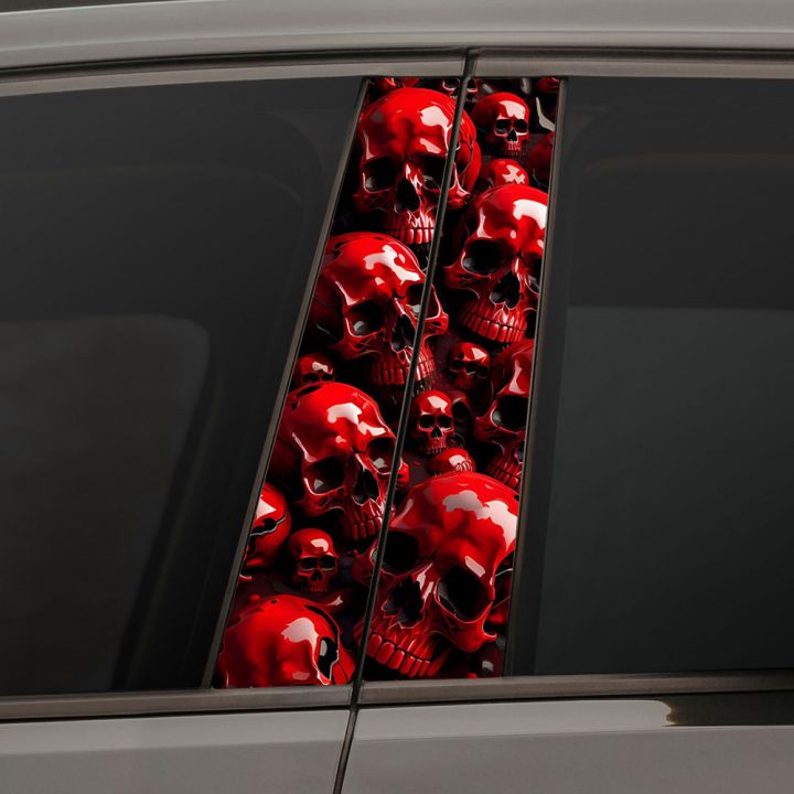 Наклейки на стійки дверей авто - Many skulls Red