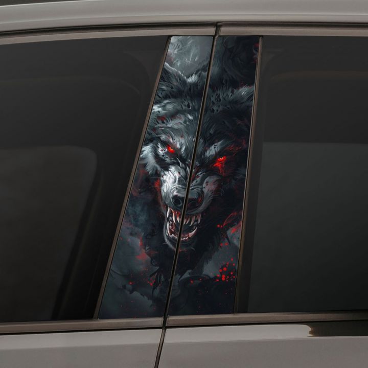 Наклейки на стійки дверей авто - Angry wolf