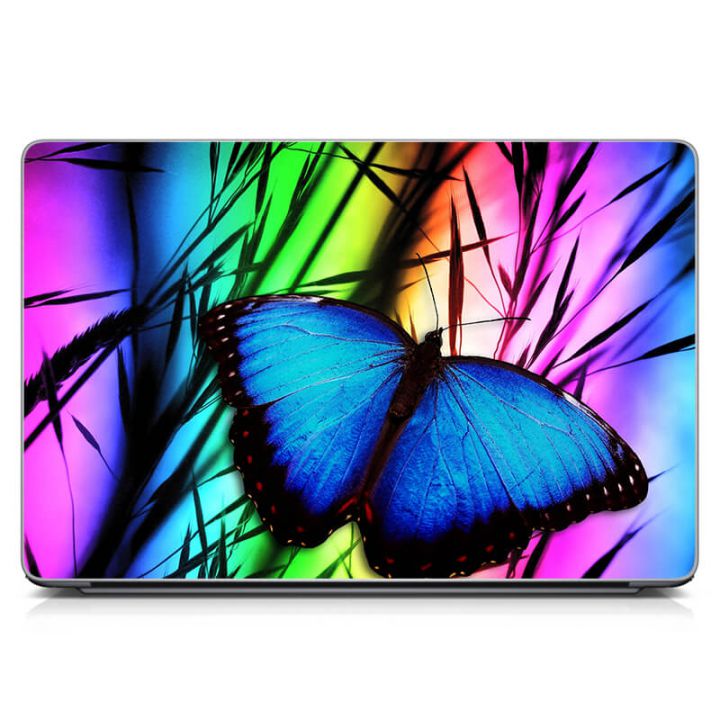 Универсальная наклейка на ноутбук 15.6"-13.3" Синяя бабочка Матовый 380х250 мм