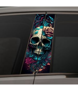 Наклейки на стійки дверей авто - Skull flower art