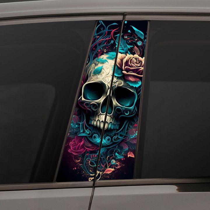 Наклейки на стійки дверей авто - Skull flower art