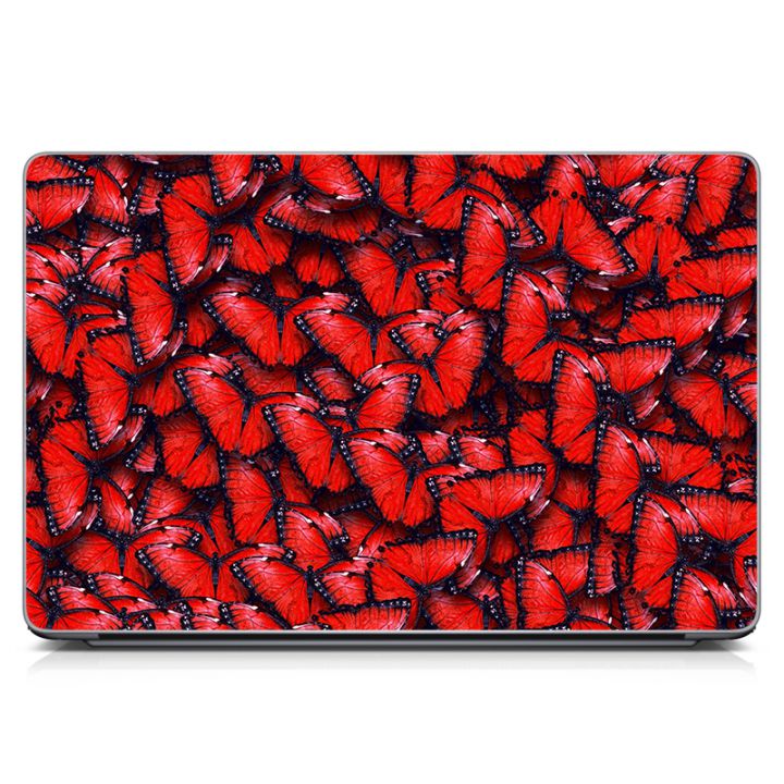 Универсальная наклейка на ноутбук 15.6"-13.3" Красные бабочки Матовая 380х250 мм