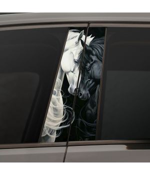 Наклейки на стійки дверей авто - Black and white horse