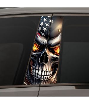 Наклейки на стійки дверей авто - Skull Usa flag