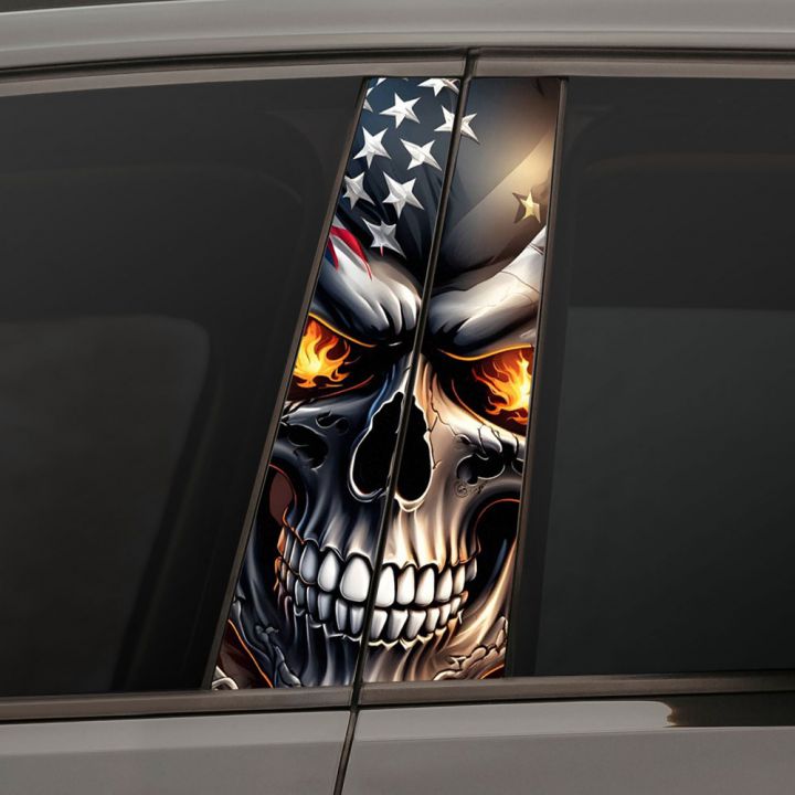 Наклейки на стійки дверей авто - Skull Usa flag