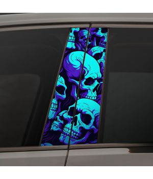 Наклейки на стійки дверей авто - Neon blue skull