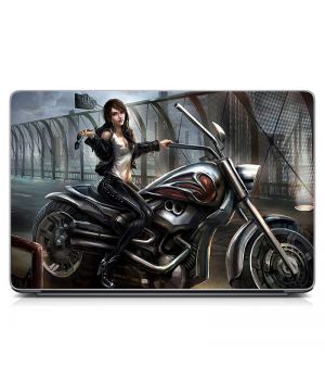 Виниловый стикер на ноутбук Девушка на мотоцикле Матовый