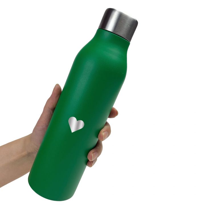 Термос для напоїв з малюнком стильний Сердечко зелений