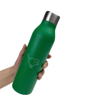 Термос с гравировкой для напитков Кот зеленый
