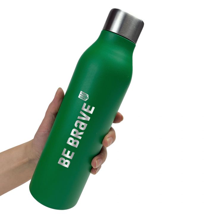 Термос для напоїв з малюнком стильний Be brave зелений