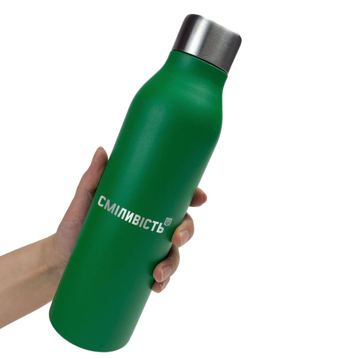 Термос для напоїв з малюнком стильний Сміливість зелений