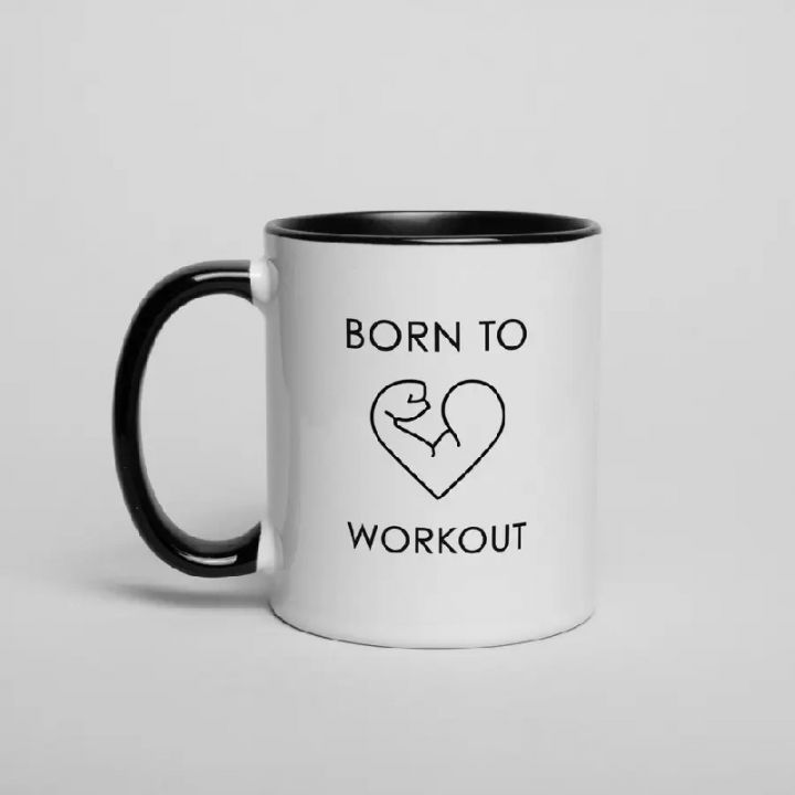 Чашка Born to workout, Чорний, англійська, 330 мл