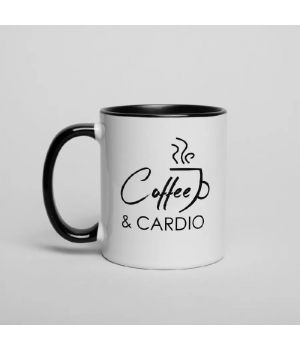 Чашка Coffee and cardio, Чорний, англійська, 330 мл