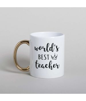 Чашка World`s best teacher, Білий-золотий, англійська, 330 мл