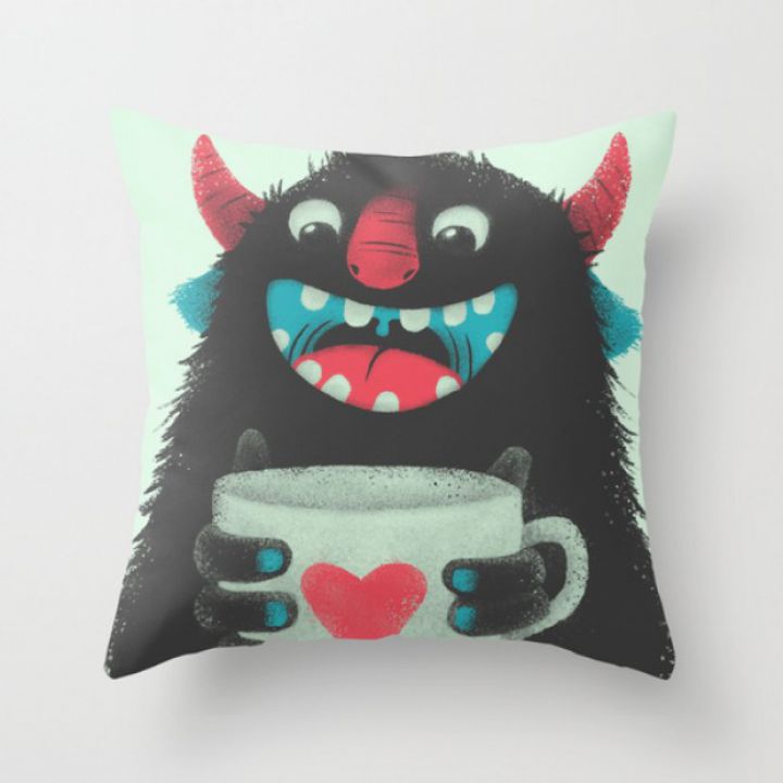 Интерьерная подушка на диван Demon with a cup of coffee