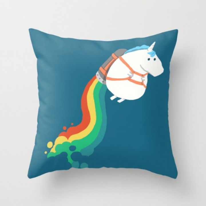 Подушка на диван Fat Unicorn on Rainbow Jetpack