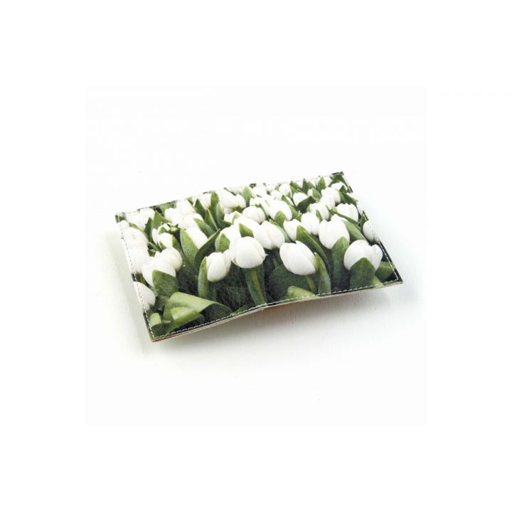 Чехол для ID паспорта с кардхолдером из экокожи стильная Белые тюльпаны