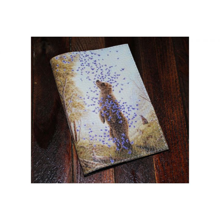 Обложка на паспорт с принтом из экокожи креативная Медведь и бабочки