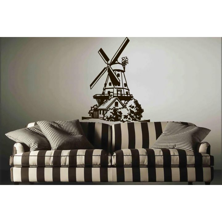 Виниловая наклейка на обои Мельница и дом